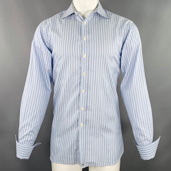 BURBERRY LONDON Size M Blue White Stripe Cotton French Cuff Long Sleeve Shirt - Picture 1 of 8